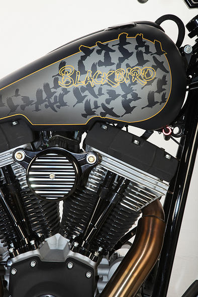 103ci Twin Cam B Engine of Custom Harley Davidson Rocker C - Blackbird by Rocket Bobs