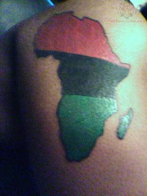 African Continent in Libya's flag colors tattoo on back