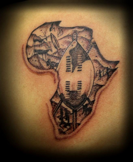African cultural symbols in African maps tattoo