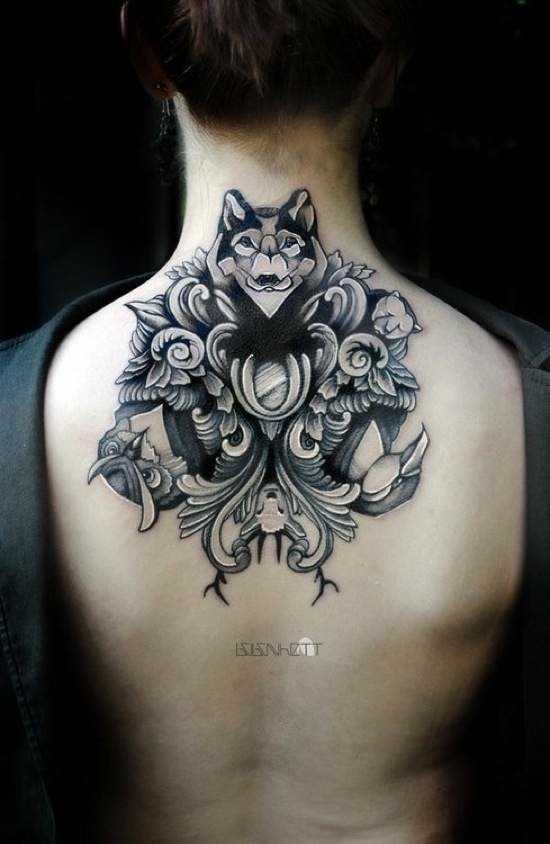 Awesome wolf tattoo design for back by BobaVhett