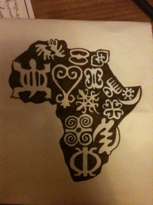 Black Ink African symbols in African map tattoo