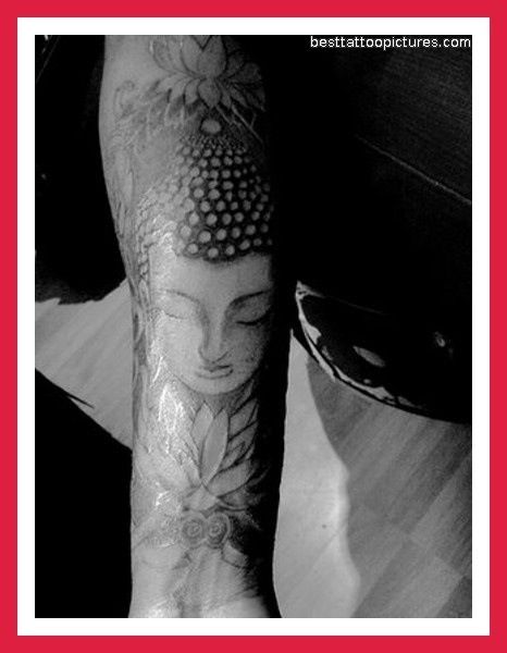 Black Inked Buddha tattoo on arm
