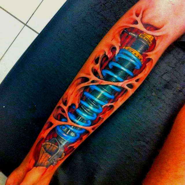 Blue Shock Absorber and Ripped Skin 3D tattoo