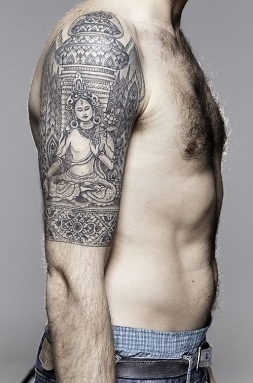 Buddha tattoo sketch on half sleeve