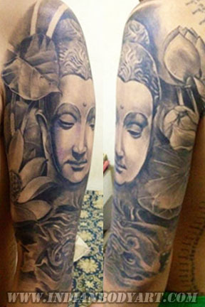 Buddha & Lotus Arm Tattoo Design