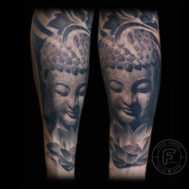 Buddha sleeve tattoo by Francisco Sanchez