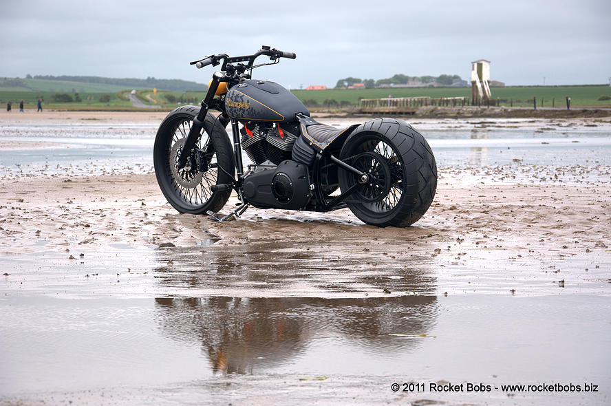 Custom Harley Davidson Rocker C - Blackbird by Rocket Bobs At Beach