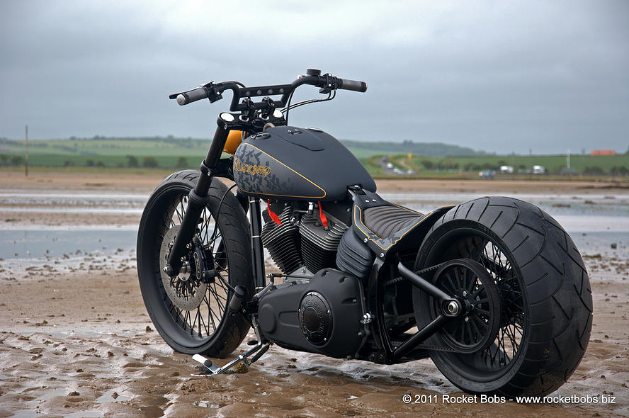 Custom Harley Davidson Rocker C - Blackbird by Rocket Bobs at Beach (2)