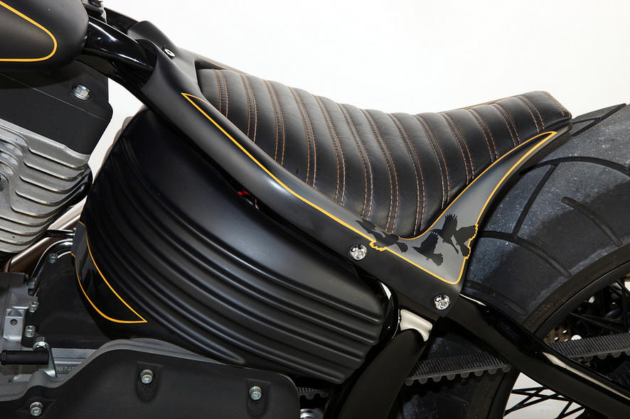 Custom Leathet Seat of Harley Davidson Rocker C - Blackbird by Rocket Bobs