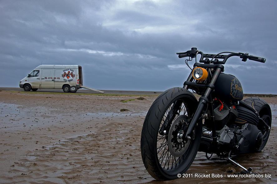 Front View of Custom Harley Davidson Rocker C - Blackbird