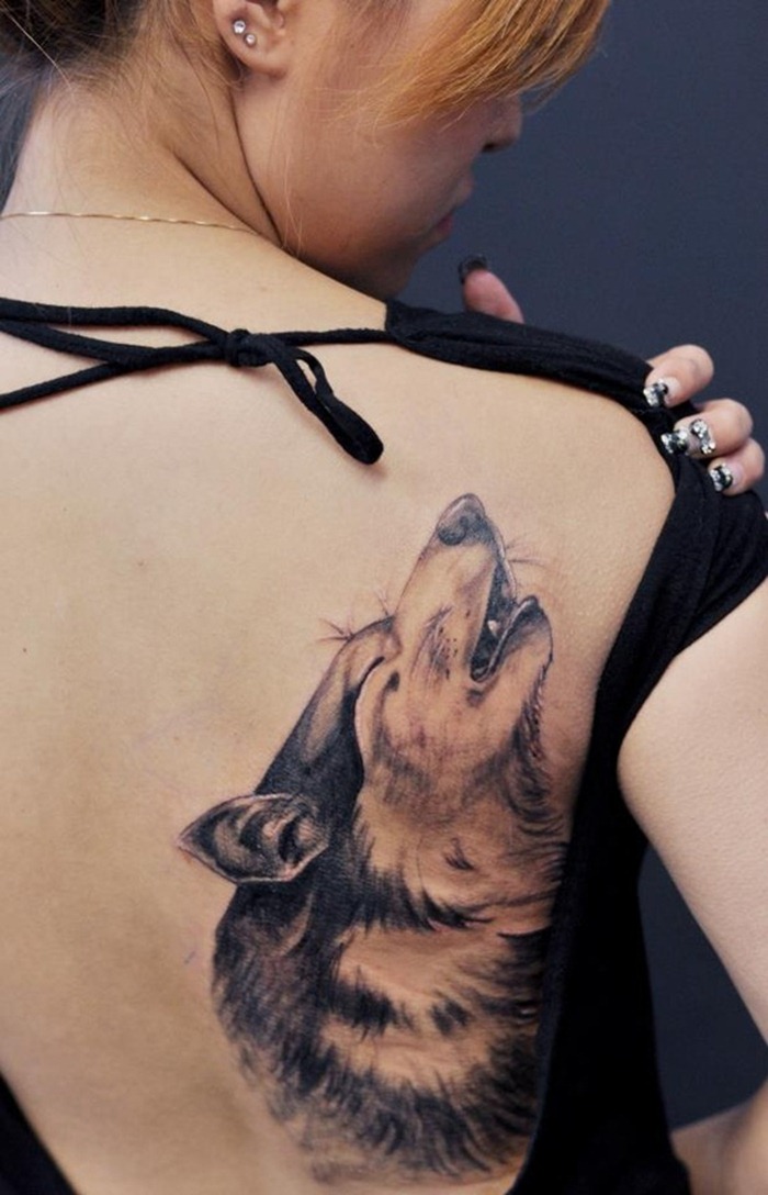Howling Wolf Tattoo on back for women