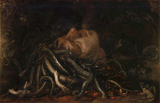 Medusa on a wooden shield oil Painting by Leonardo da Vinci held in Uffizi Gallery art museum in Italy