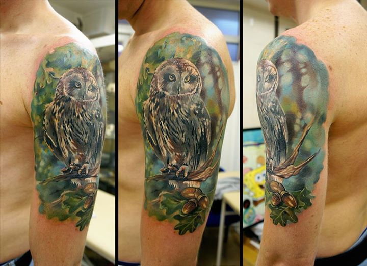 Owl Tattoo on shoulder tattoo from all sides