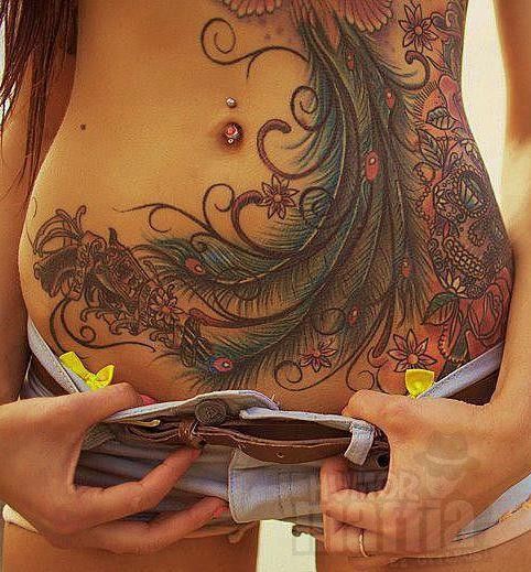 7 Peacock Tattoos on Stomach Images and Designs