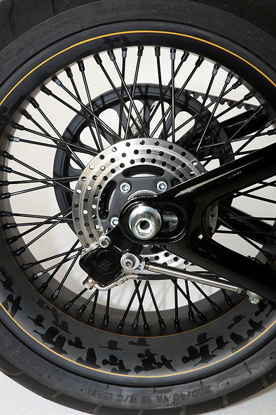 Rear Wheel Design Of Custom Harley Davidson Rocker C - Blackbird by Rocket Bobs