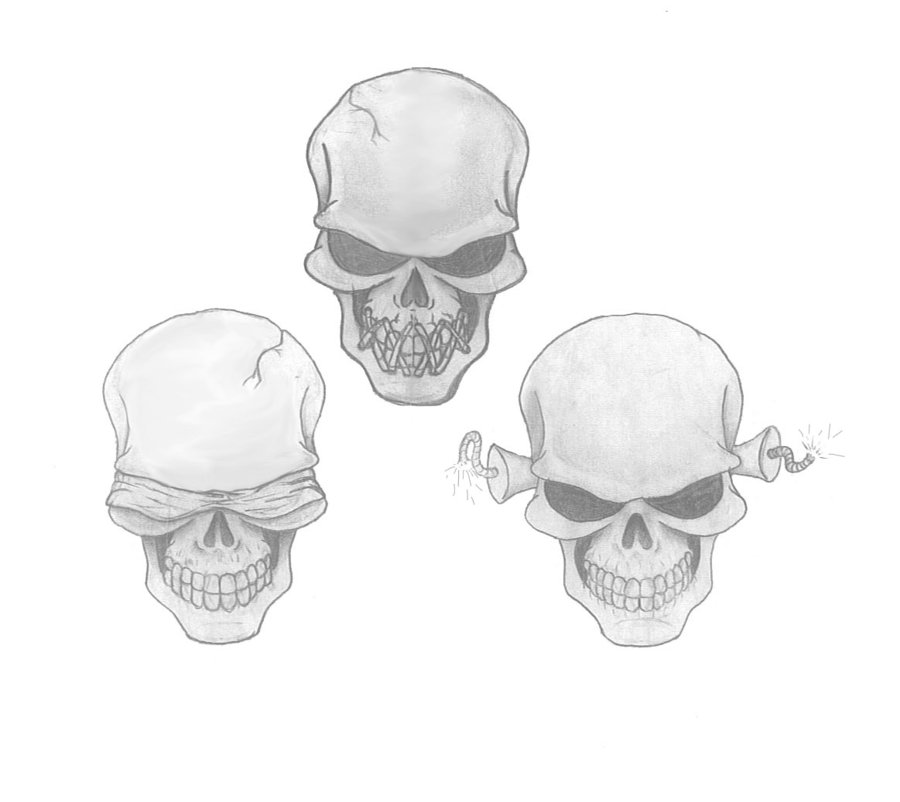 See no evil, Hear no evil, Speak no evil skull tattoo design (12)