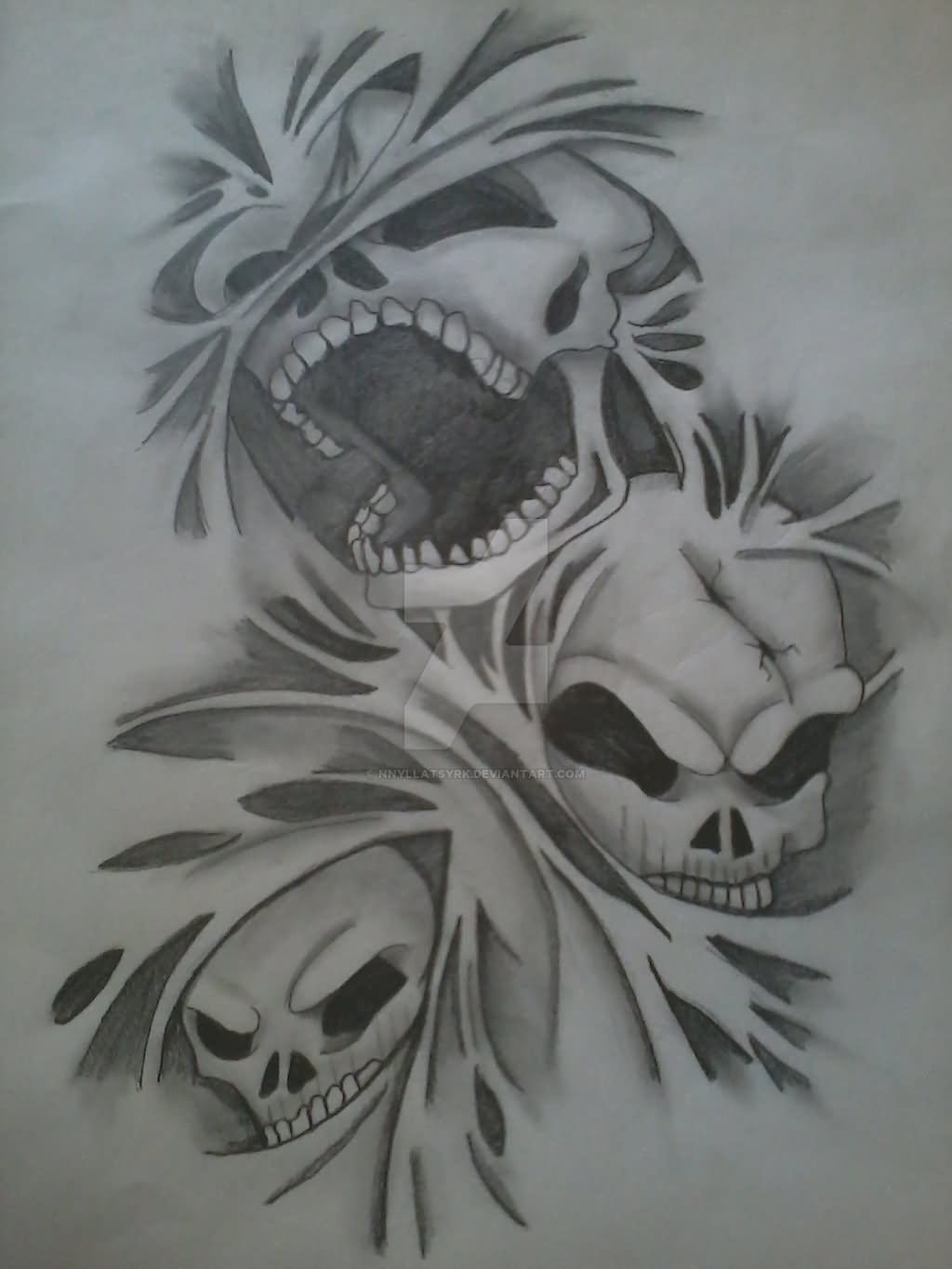See no evil, Hear no evil, Speak no evil skull tattoo design (17)