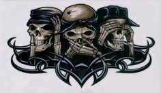 See no evil, Hear no evil, Speak no evil skull tattoo design (7)