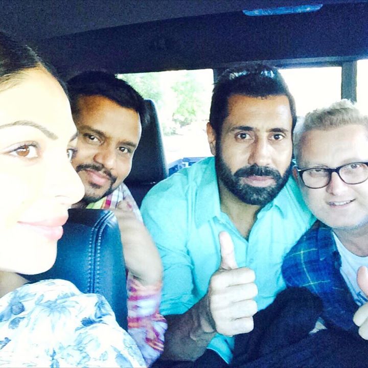 Selfie by Neeru Bajwa during shooting at Vancouver with Binnu Dhillon and other team