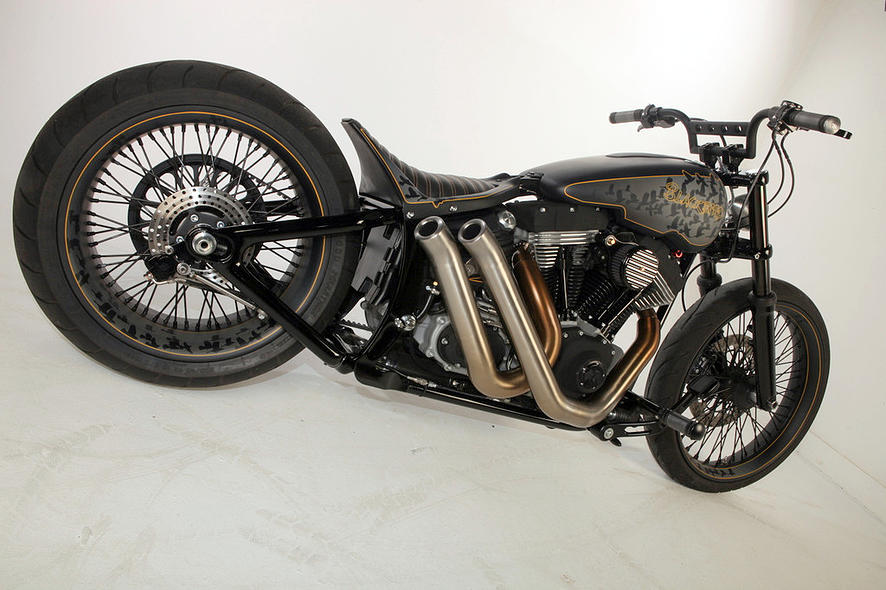 Side View Of Custom Harley Davidson Rocker C - Blackbird by Rocket Bobs