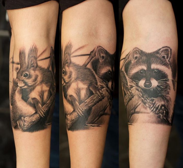 ‎Squirrel‬ and racoon tattoo by Ivan Korky Koribanič