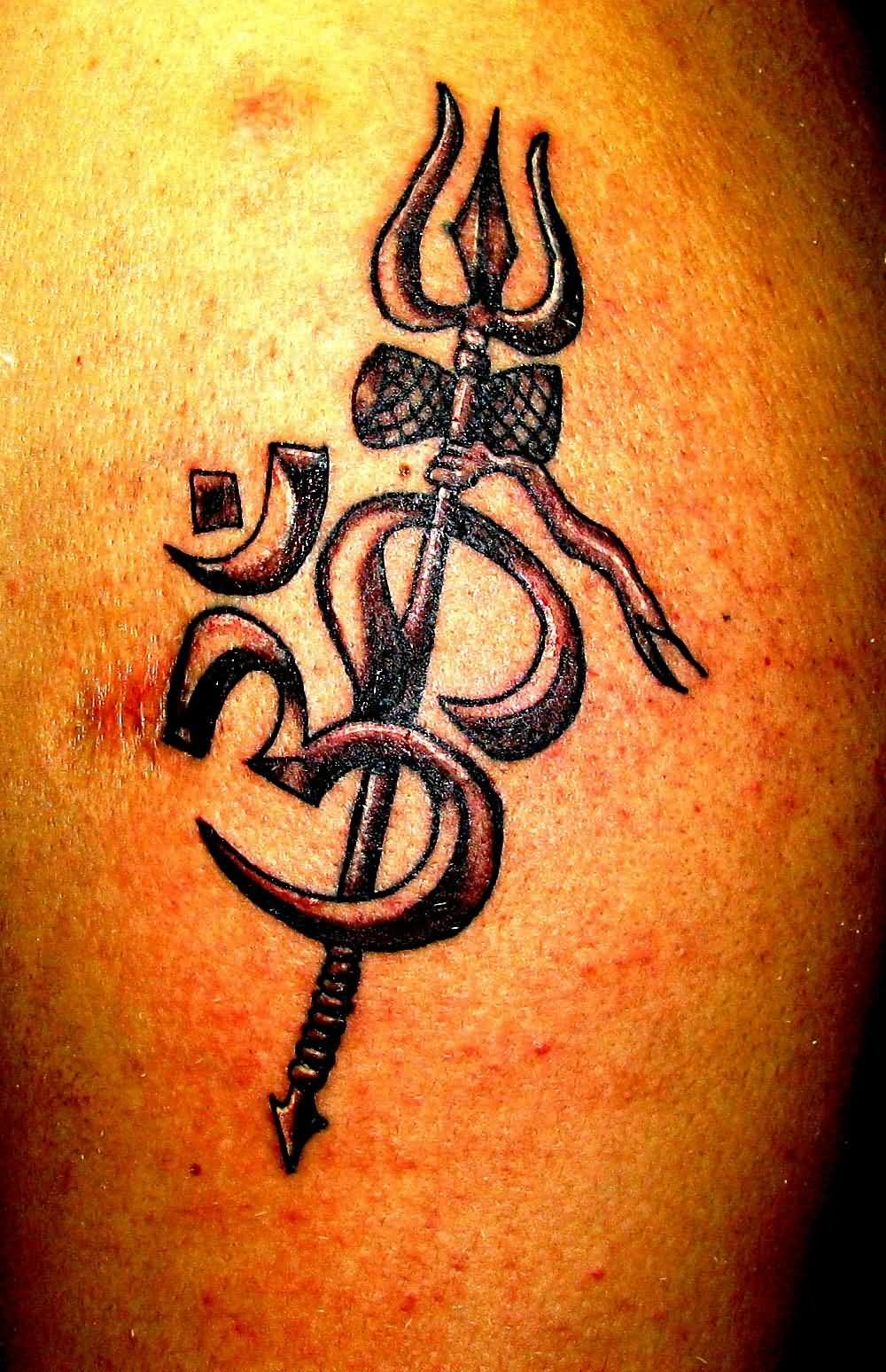 Awesome Om with Trishul tattoo design