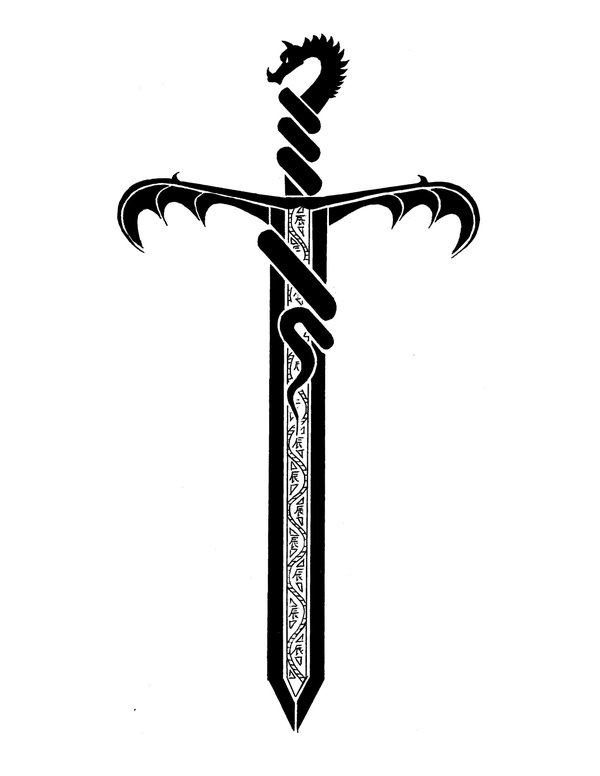 Black Dragon Sword Tattoo Design