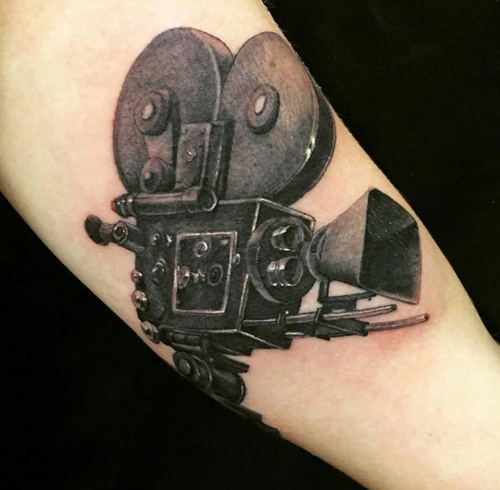 Black Ink Movie Camera Tattoo
