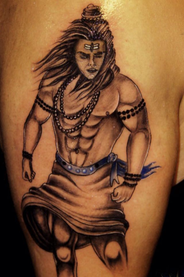 Black ink Lord Shiva Tattoo on half sleeve