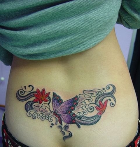 Butterfly Lower Back Tattoo For Girls