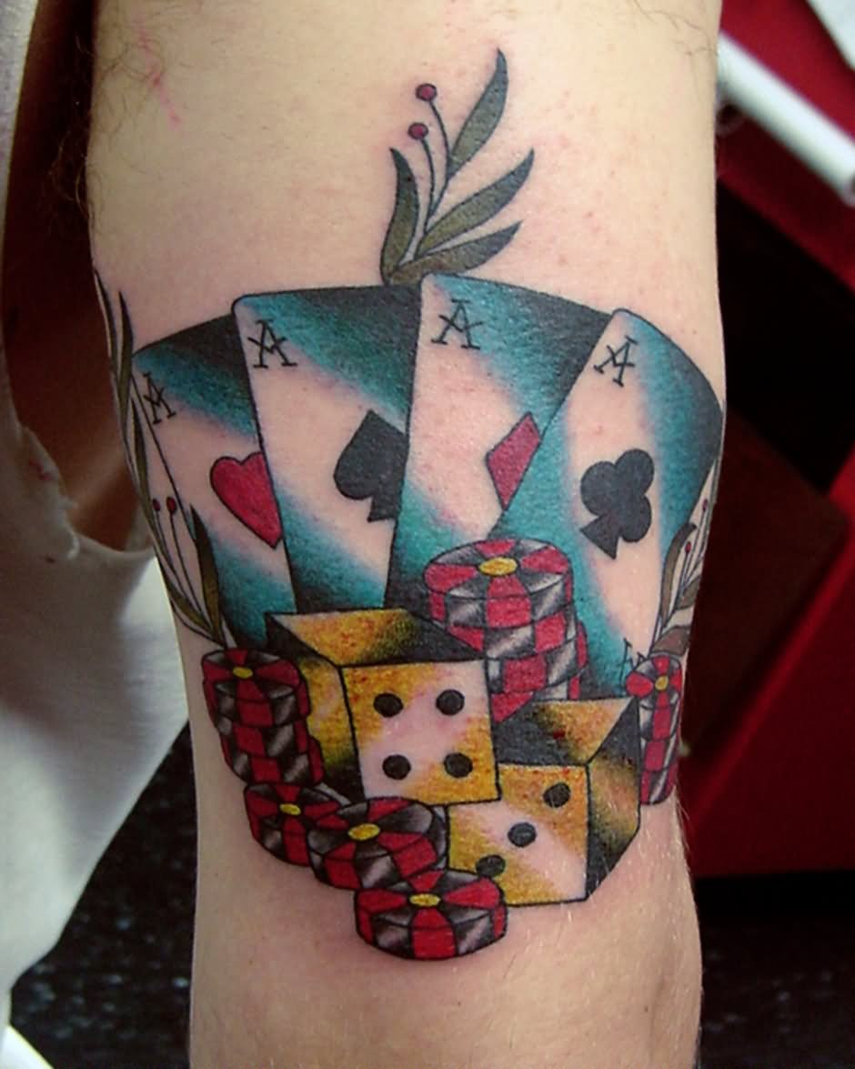 Cards And Coins Poker Tattoo by Eddie Lefty Molina