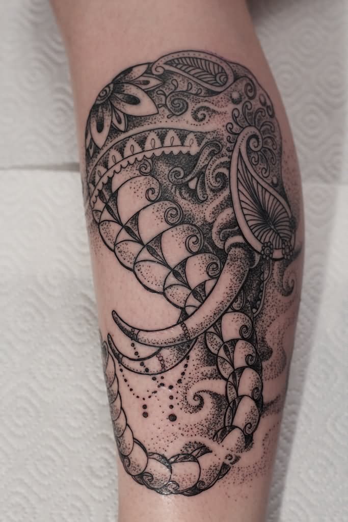 Dotwork Elephant Tattoo by Graynd