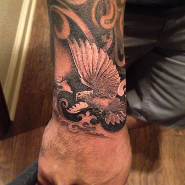 Flying Dove Tattoo On Right Arm by Rember Orellana