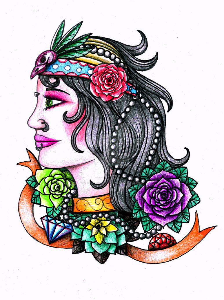 Gypsy Girl Tattoo Design Flash by Thehoundofulster