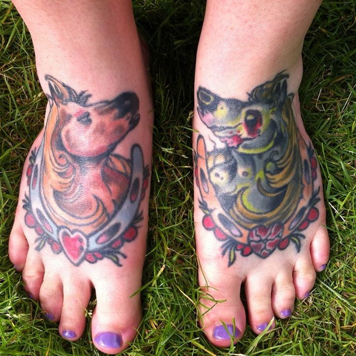 Horse And Horse Shoe Tattoos On Feet For Girls