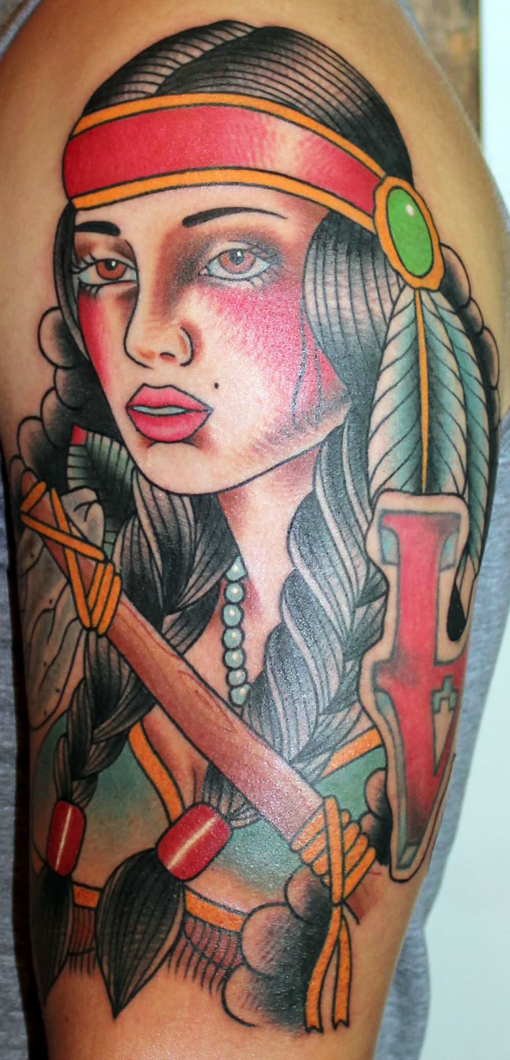 Indian Girl Tattoo on Sleeve