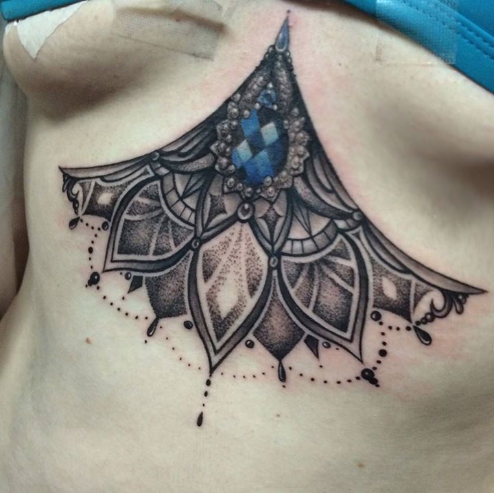 Jewel Tattoo on Under breast by Samm Lacey