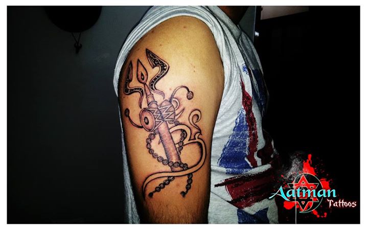 Om With Trishul Tattoo On Half Sleeve