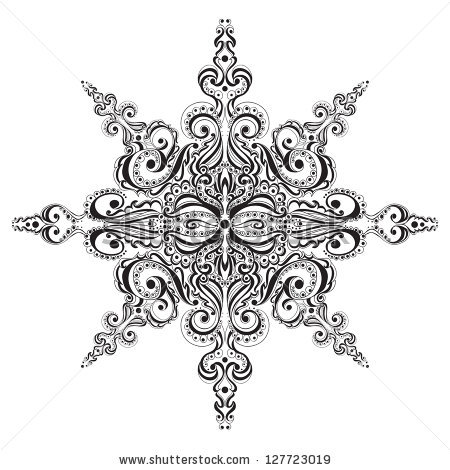 Ornamental black and white snowflake tattoo design