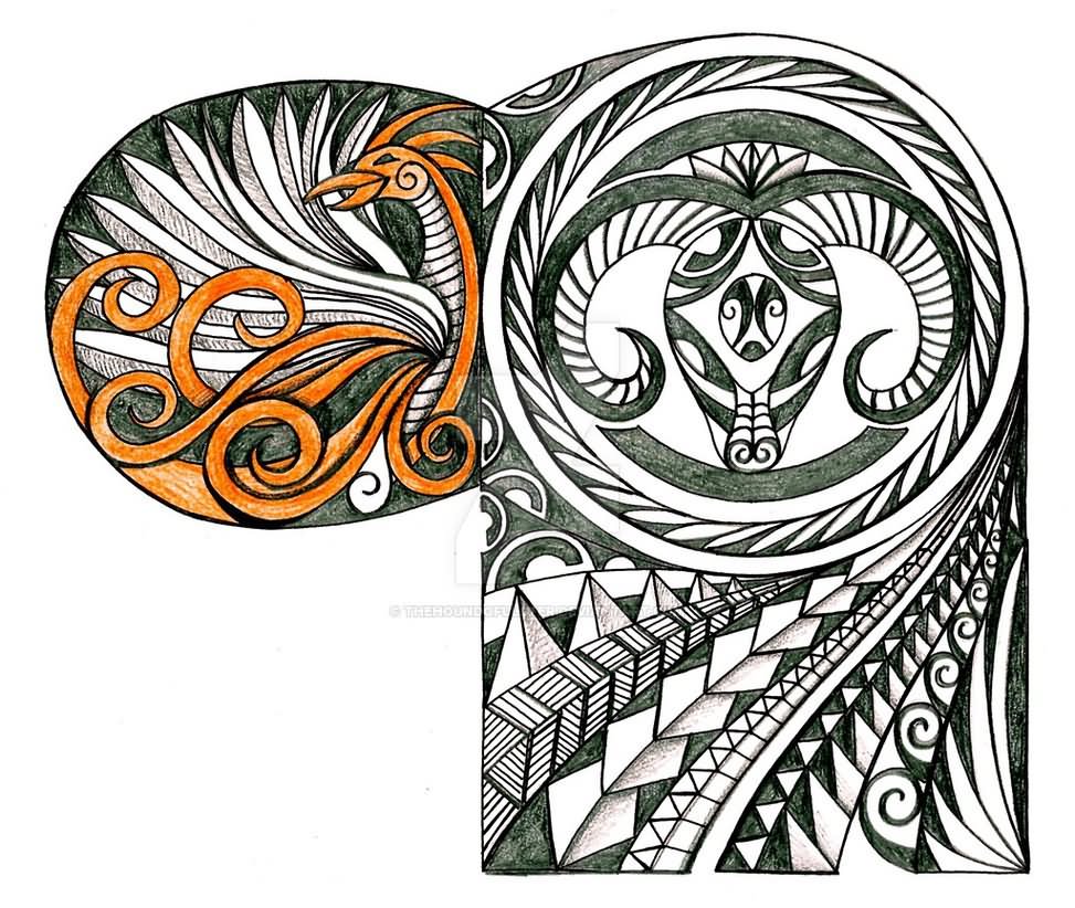 Polynesian Ram And Phoenix Tattoo Design By Thehoundofulster