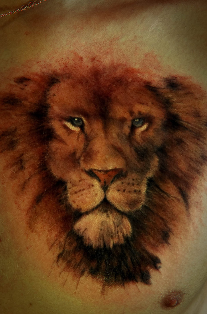 Realistic Lion Tattoo On Chest By Dimbaz