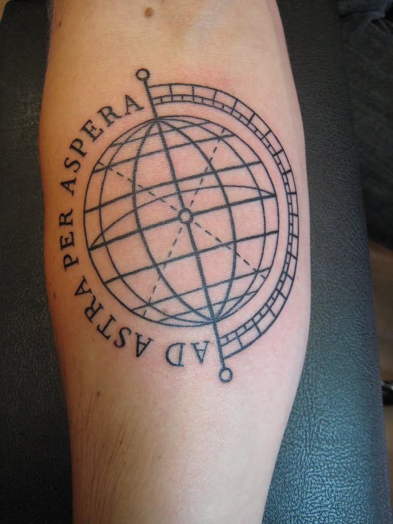 Simple Globe outline tattoo on forearm