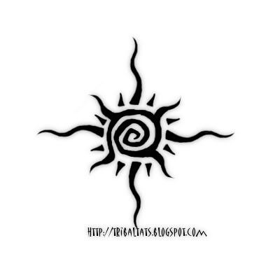 Spiral shaped sun with flames tattoo design
