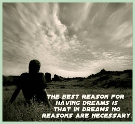The best reason for having dreams is that in dreams no reasons are necessary. – Ashleigh Brilliant