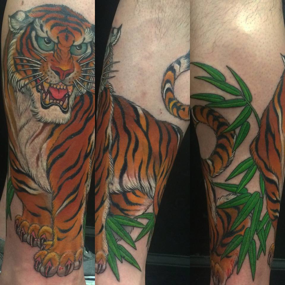 Tiger Tattoo Design On Calf By Chris Garver