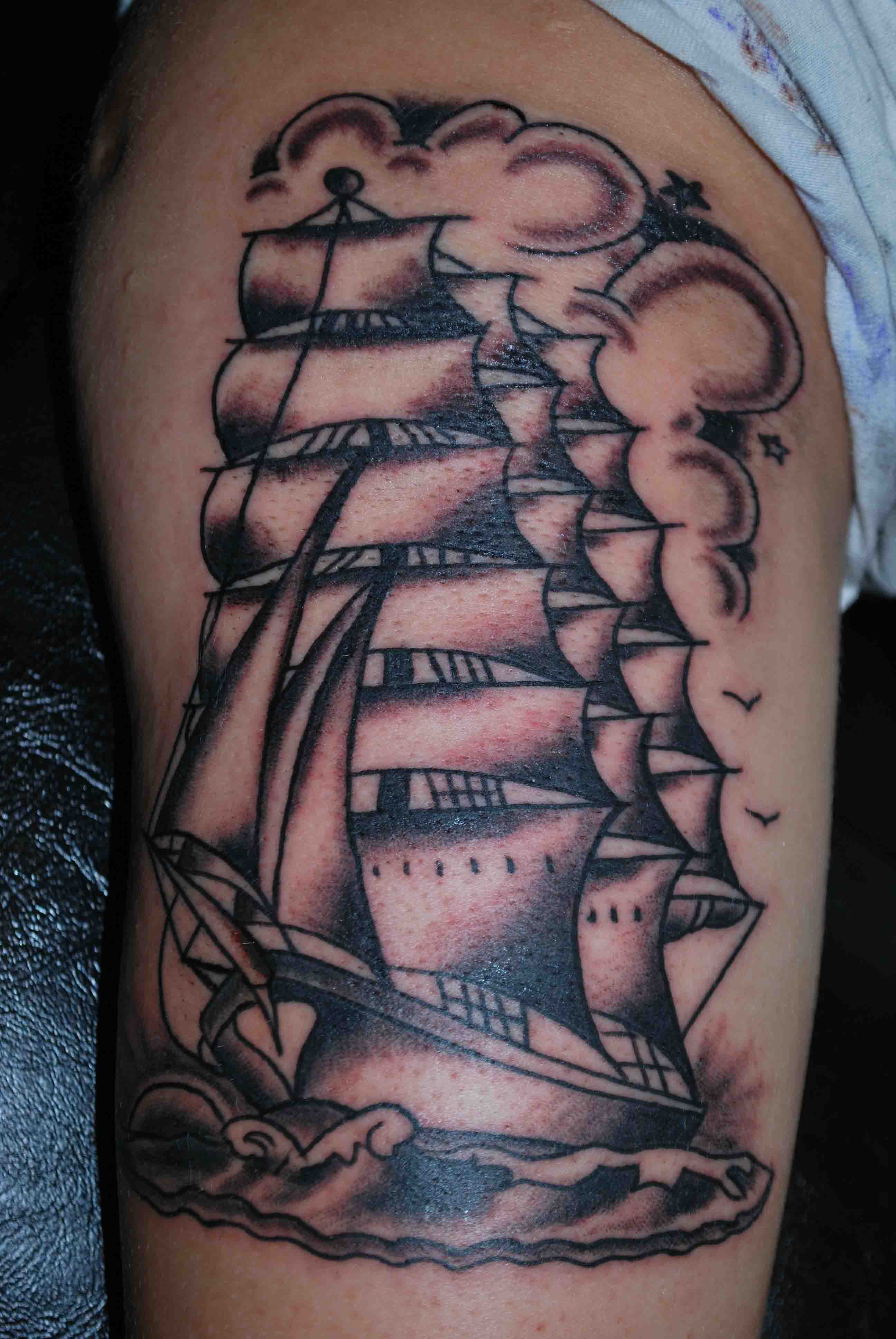 Traditional Ship Tattoo On Arm
