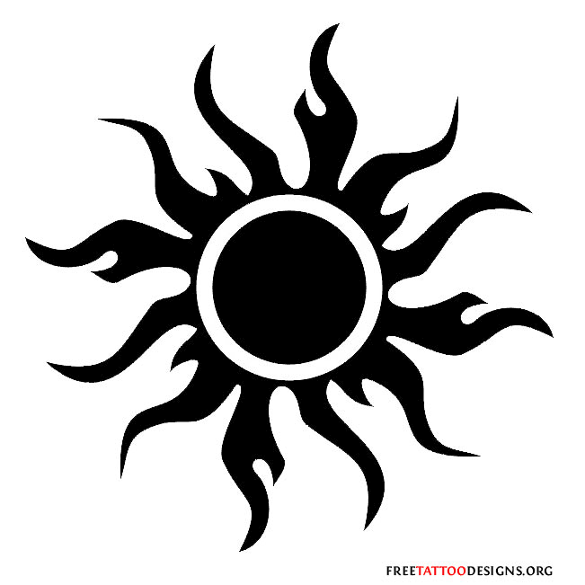 Tribal styled Sun with flames tattoo design