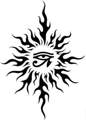 Tribal sun with eye at center tattoo design