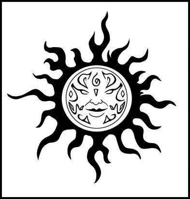 Tribal sun with face at center tattoo design