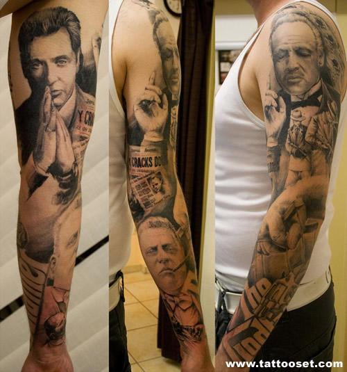 Vito Corleone and Michael Corleone tattoo on full sleeve